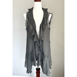 Gemstone gray boho western ruffle sleeveless vest cardigan women XL